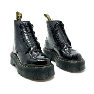 New Dr. Martens Sinclair Lamper Leopard Black Patent Ankle Boots Size 6 Docs dm